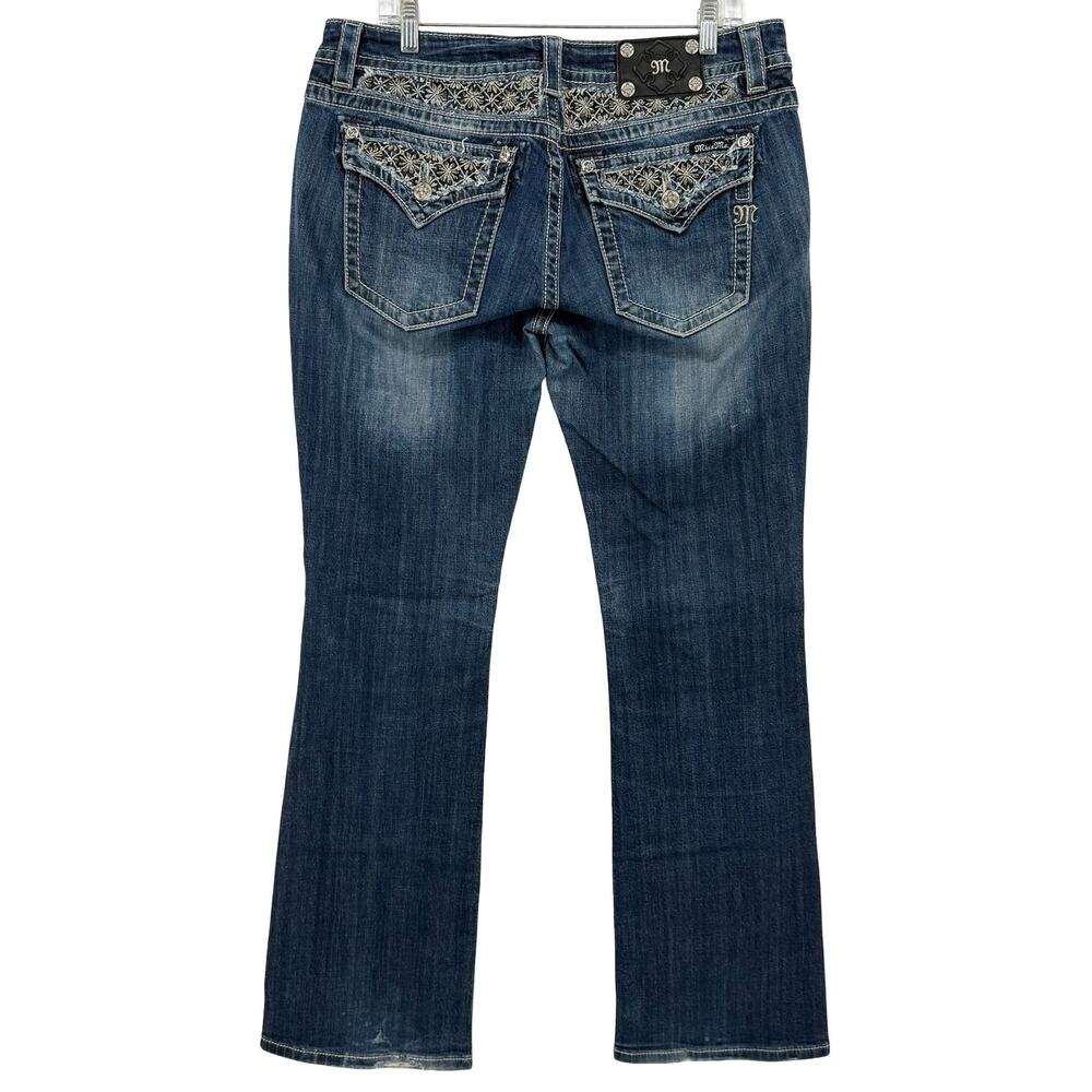 VTG y2k Women's Mid Rise Studded Floral Miss Me Bootcut Blue Denim Jeans Sz 33 - Picture 4 of 11